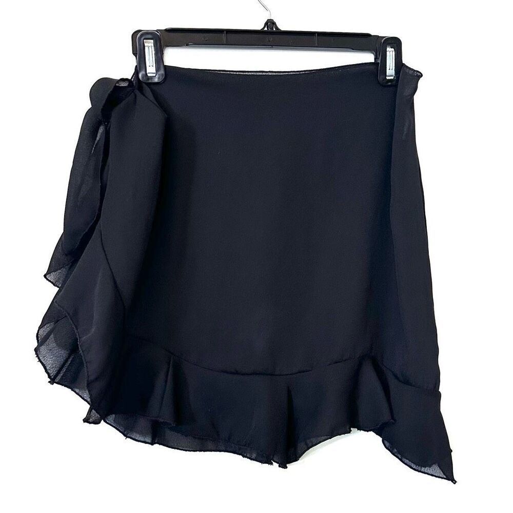 Dotti Side Tie Ruffle Hem Beach Wrap Cover-up Mini Skirt Black OS